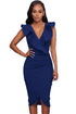 Sexy Blue Ruffle V Neck Bodycon Midi Dress